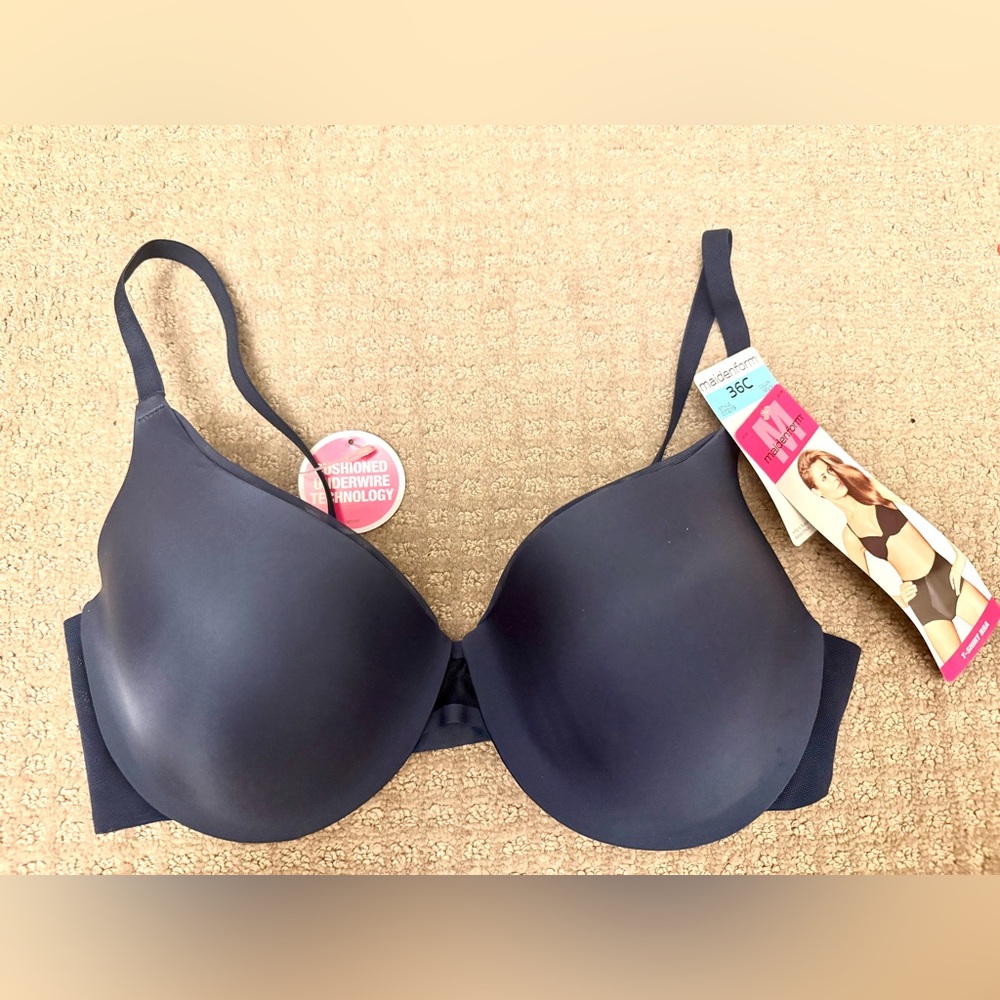 Maidenform NWT Smooth T-Shirt Bra - 07219 - Navy- Cushioned Underwire Technology